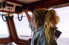 Mandy Hansen sits in the captains chair on the Northwestern in Deadliest Catch