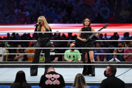 Bebe Rexha performing at WrestleMania