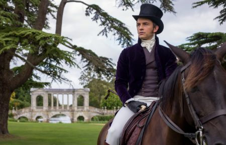 Jonathan Bailey on horseback in Bridgerton