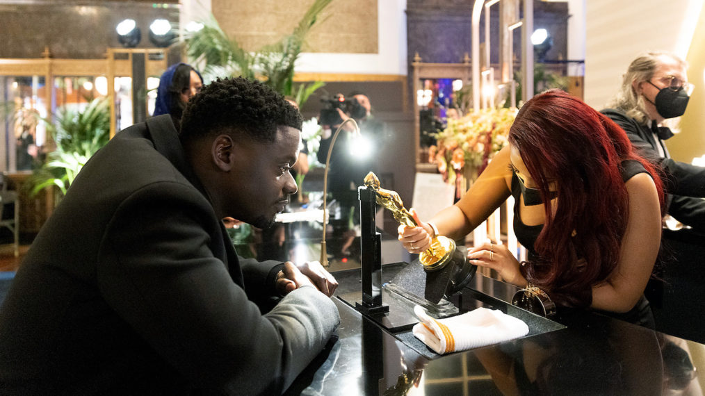 Daniel Kaluuya gets the Oscar for Best Actor in a Supporting Role engraved backstage during the live ABC Telecast of The 93rd Oscars