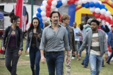 Tristin Mays as Riley Davis, Levy Tran as Desi Nguyen, Henry Ian Cusick as Russ Taylor, Lucas Till as Angus 'Mac' MacGyver, Justin Hires as Wilt Bozer in MacGyver Series Finale - 'Abduction + Memory + Time + Fireworks + Dispersal'