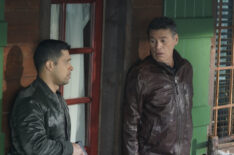 Wilmer Valderrama as NCIS Special Agent Nicholas Nick Torres and Steven Bauer as Miguel Torres Miguel outside a cabin in NCIS - Season 18, Episode 12 - 'Sangre'