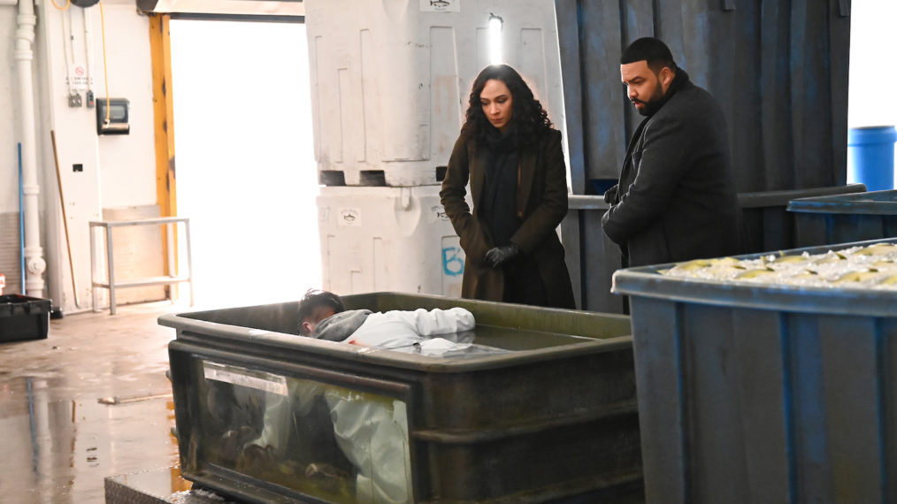 Aurora Perrineau as Dani and Frank Harts as JT at a crimes scene in the “Ouroboros” episode of Prodigal Son - Season 2, Episode 8