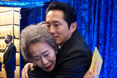 Yuh-Jung Youn and Steven Yeun backstage at the 2021 Oscars