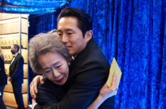 Yuh-Jung Youn and Steven Yeun backstage at the 2021 Oscars