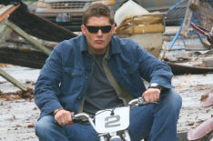 Jensen Ackles riding a mini bike