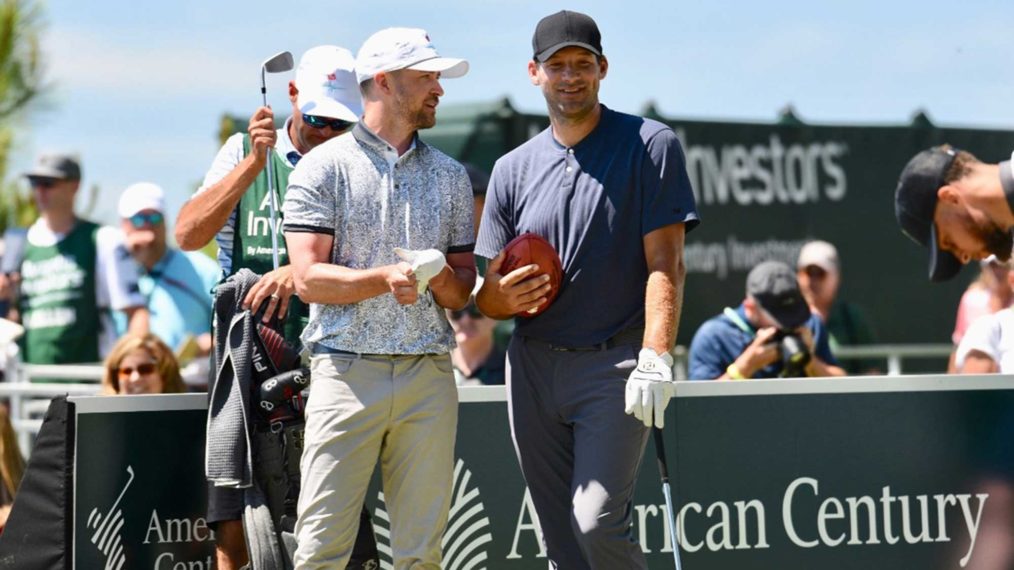 Justin Timberlake and Tony Romo golfing at American Century Championship