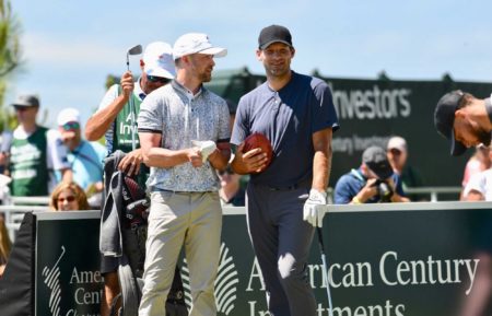 Justin Timberlake and Tony Romo golfing at American Century Championship