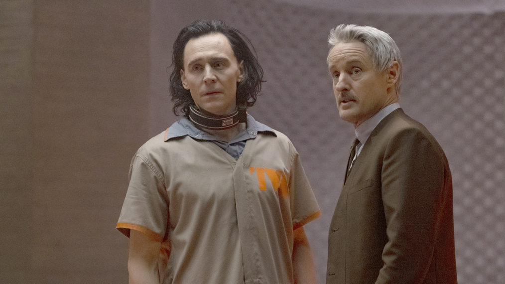 Loki (Tom Hiddleston) left and Mobius M. Mobius (Owen Wilson) right in "Loki" on Disney+
