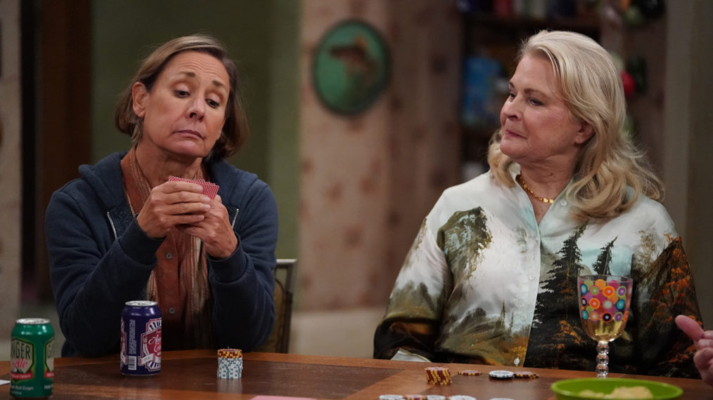 Laurie Metcalf and Candice Bergen playing cards in The Conners