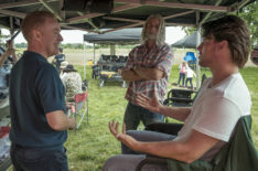 Mark Millar, Josh Duhamel, and Andrew Horton behind the scenes of Jupiter's Legacy