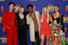 Chase Stokes, Rudy Pankow, Jonathan Daviss, Madelyn Cline, and Madison Bailey attend the 2021 MTV Movie & TV Awards