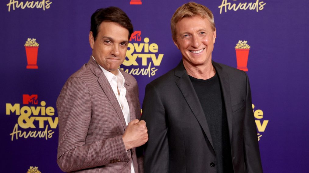 Ralph Macchio and William Zabka pose backstage during the 2021 MTV Movie & TV Awards