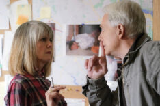 Pam Dawber as Marcie Warren being shushed by Mark Harmon as NCIS Special Agent Leroy Jethro Gibbs in NCIS - Season 18 - 'Rule 91'
