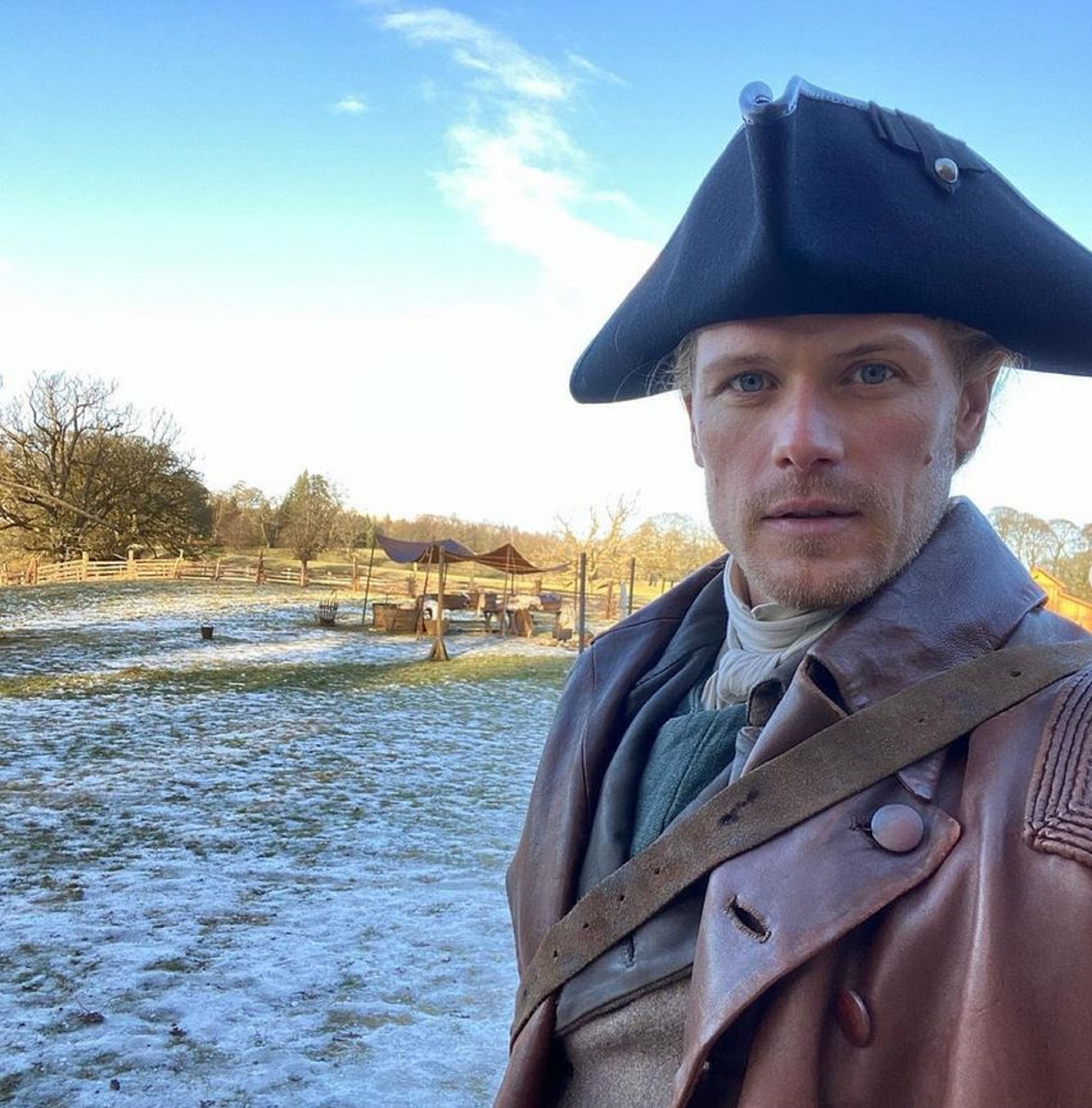 Sam Heughan takes a selfie on the set of Outlander - season 6