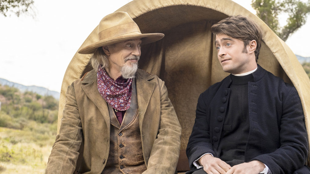 Steve Buscemi and Daniel Radcliffe in Miracle Workers: Oregon Trail