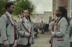 Kedar Williams-Stirling as Jackson, Dua Saleh as Cal, and Chinenye Ezeudu as Vivienne in 'Sex Education' - Season 3