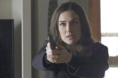 The Blacklist - Megan Boone holding a gun in Season 8