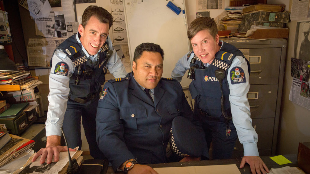 Mike Minogue, Maaka Pohatu, and Karen O'Leary in Wellington Paranormal