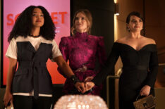 Aisha Dee as Kat, Meghann Fahy as Sutton, and Katie Stevens as Jane in The Bold Type - Season 5, Episode 2