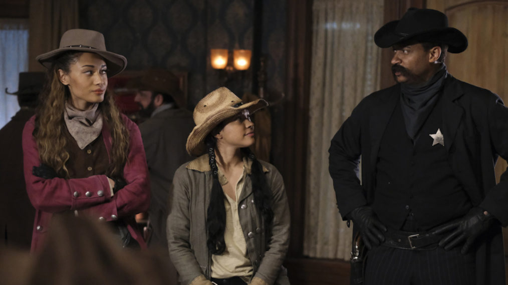 Olivia Swann as Astra, Lisseth Chavez as Esperanza 'Spooner', and David Ramsey as Bass Reeves in Legends of Tomorrow - Season 6, Episode 8