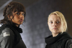 Ashley Nicole Williams as Abigail and Taylor Hickson as Raelle in Motherland: Fort Salem, Season 1