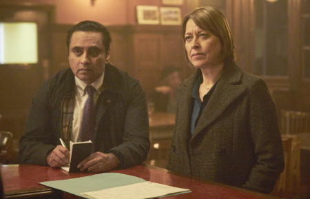 Sanjeev Bhaskar as Sunny and Nicola Walker as Cassie in Unforgotten