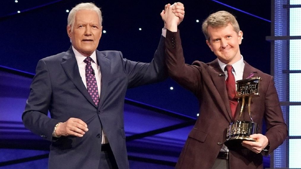 Alex Trebek and Ken Jennings on Jeopardy