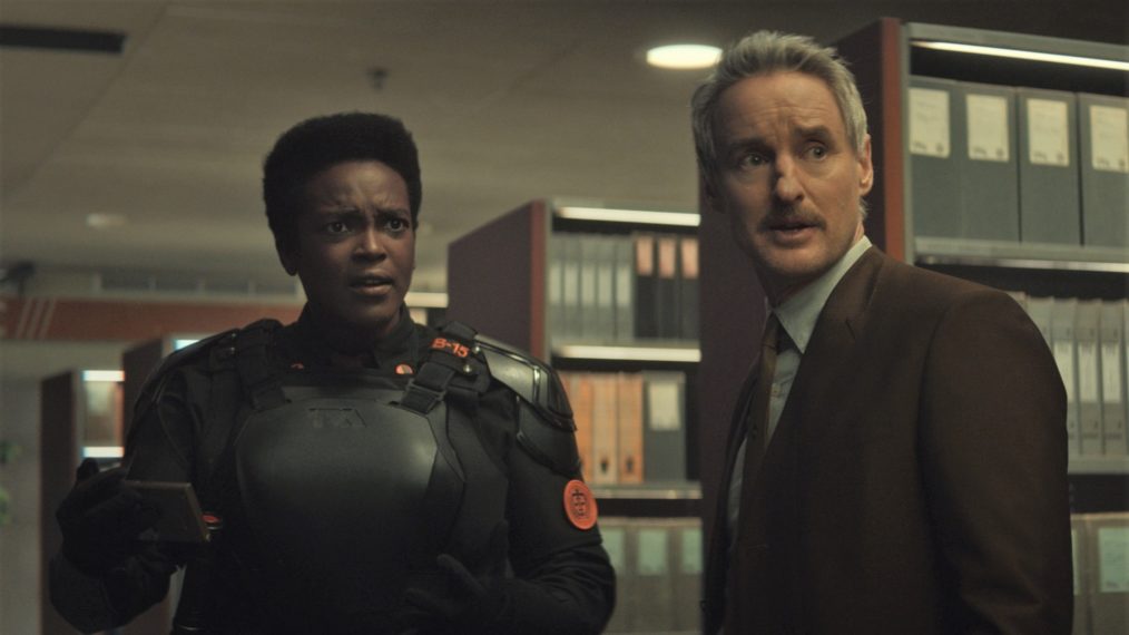 Wunmi Mosaku as Hunter B-15 and Owen Wilson as Mobius in Loki - Season 1