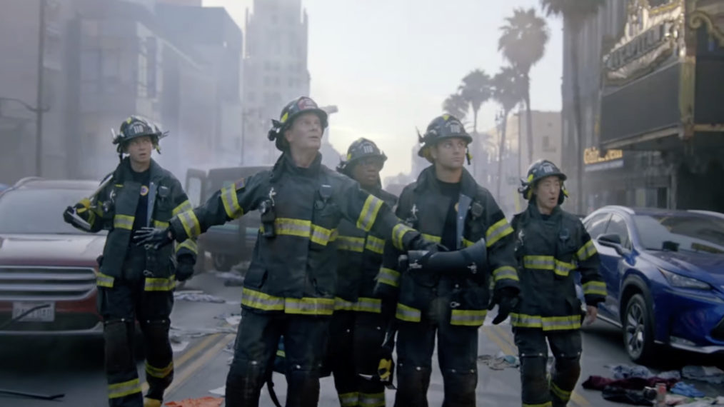 Oliver Stark, Peter Krause, Aisha Hinds, Ryan Guzman, Kenneth Choi in 9-1-1