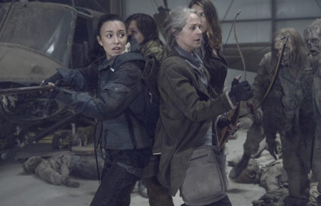 Christian Serratos as Rosita Espinosa and Melissa McBride as Carol Peletier in The Walking Dead - Season 11