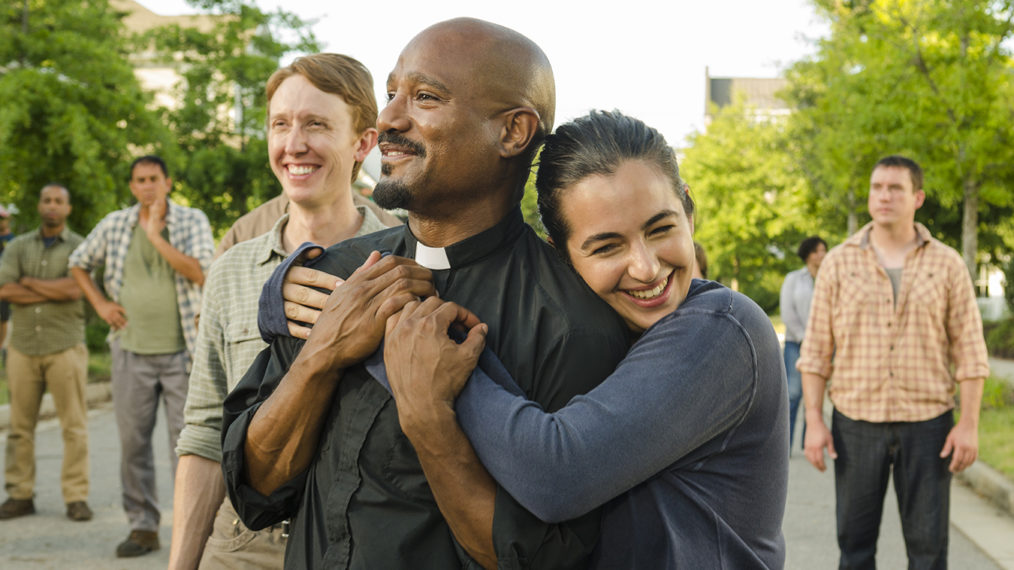 Seth Gilliam as Father Gabriel Stokes, Alanna Masterson as Tara Chambler in The Walking Dead