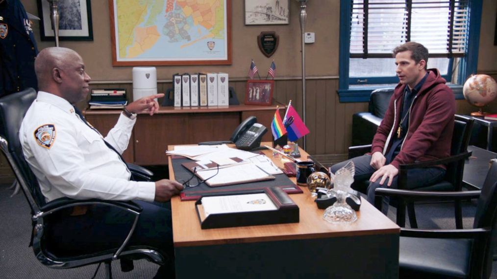 Andre Braugher as Raymond Holt, Andy Samberg as Jake Peralta