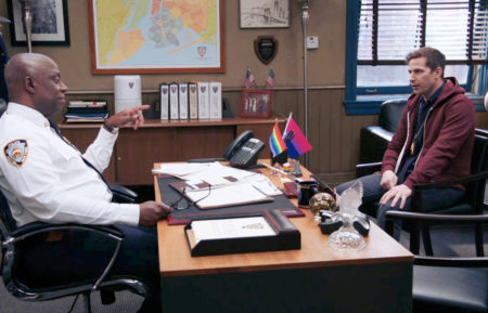 Andre Braugher as Raymond Holt, Andy Samberg as Jake Peralta