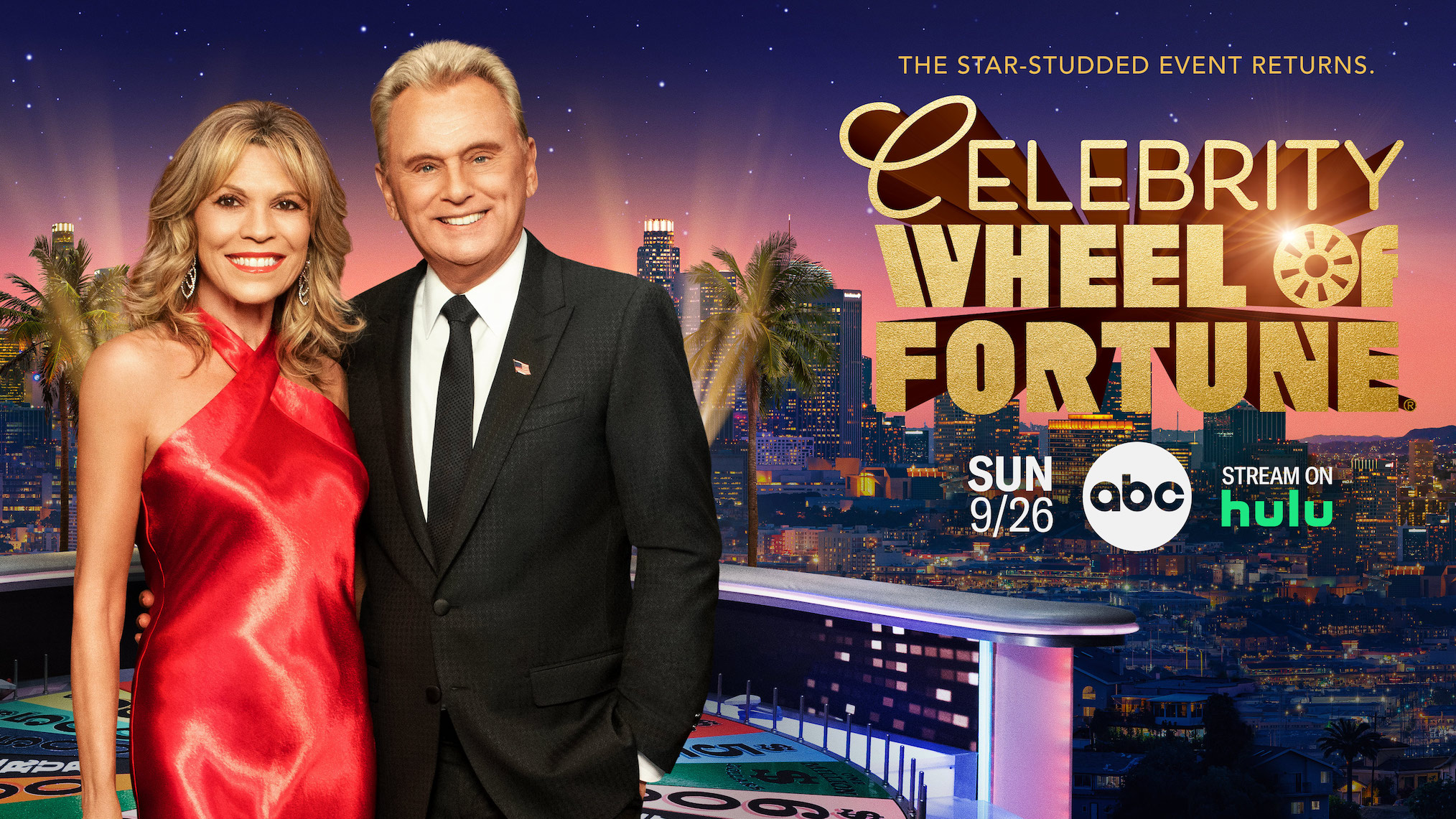 Vanna White et Pat Sajak dans l'art clé de la roue de la fortune des célébrités