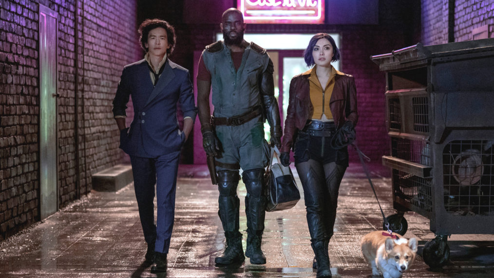 John Cho as Spike, Mustafa Shakir as Jet Black, Daniella Pineda as Faye in Cowboy Bebop