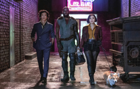 John Cho as Spike, Mustafa Shakir as Jet Black, Daniella Pineda as Faye in Cowboy Bebop