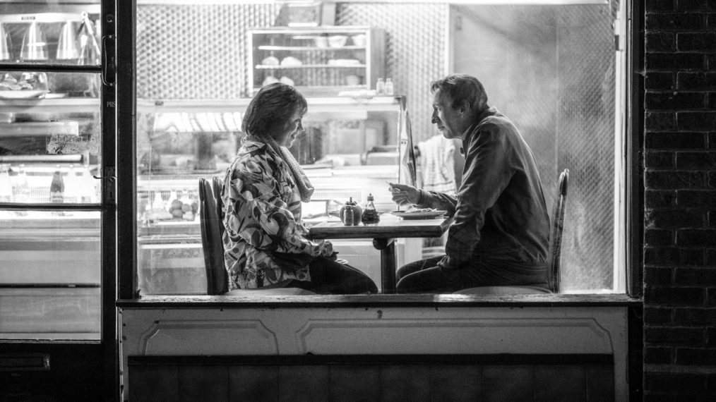 Olivia Colman as Susan and David Thewlis as Christopher in a diner in 'Landscapers' on HBO