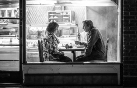 Olivia Colman as Susan and David Thewlis as Christopher in a diner in 'Landscapers' on HBO
