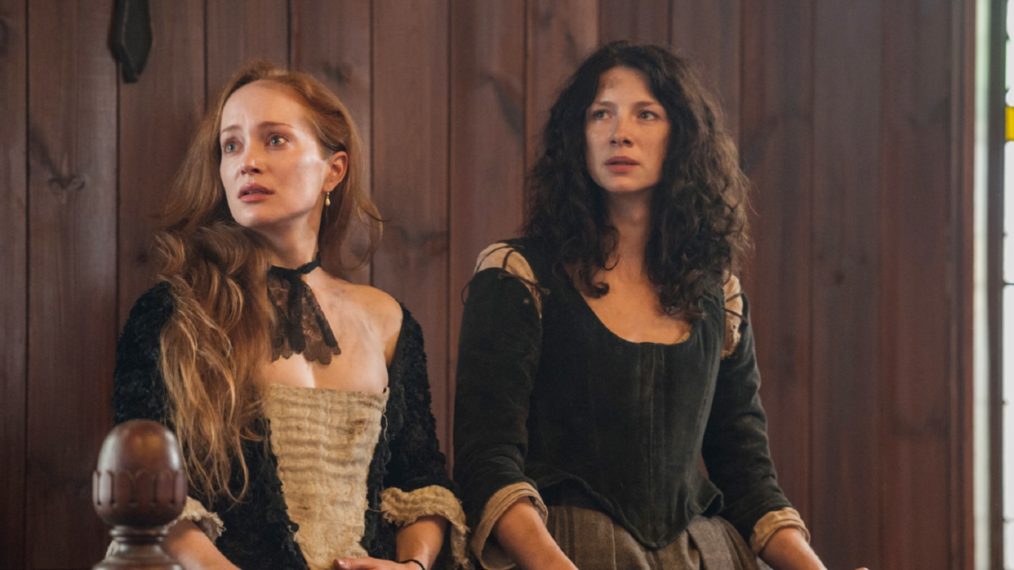 Outlander Season 1 Lotte Verbeek and Caitriona Balfe as Geillis and Claire