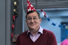 Jeremy Swift in a party hat in the Christmas episode of Ted Lasso - Season 2
