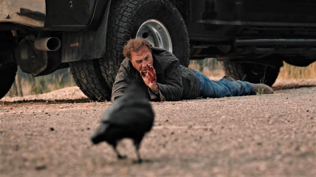 Kevin Costner as John Dutton with a crow in Yellowstone -Season 4