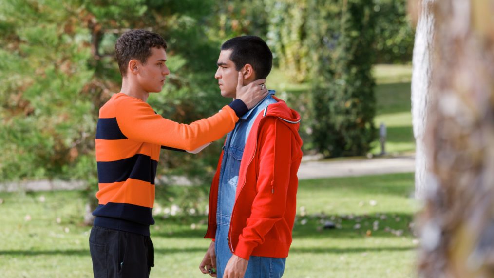 Arón Piper as Ander and Omar Ayuso as Omar in Elite