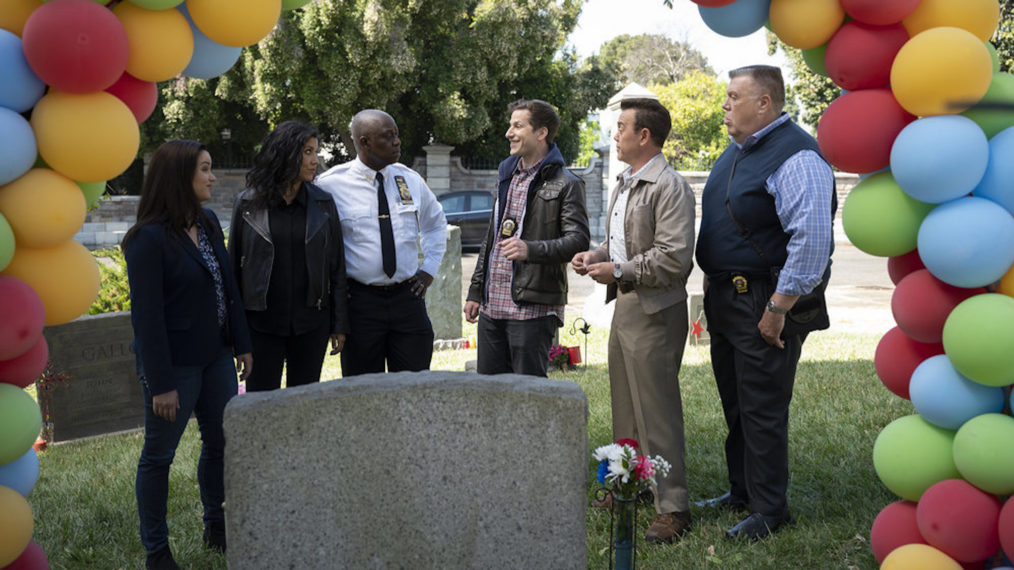 'Brooklyn Nine-Nine' Series Finale, NBC, Melissa Fumero as Amy Santiago, Stephanie Beatriz as Rosa Diaz, Andre Braugher as Ray Holt, Andy Samberg as Jake Peralta, Joe Lo Truglio as Charles Boyle, Joel McKinnon Miller as Scully