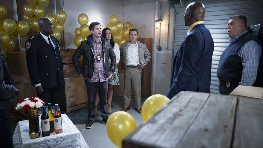 'Brooklyn Nine-Nine' Series Finale, NBC, Andre Braugher as Ray Holt, Andy Samberg as Jake Peralta, Melissa Fumero as Amy Santiago, Joe Lo Truglio as Charles Boyle, Terry Crews as Terry Jeffords, Joel McKinnon Miller as Scully