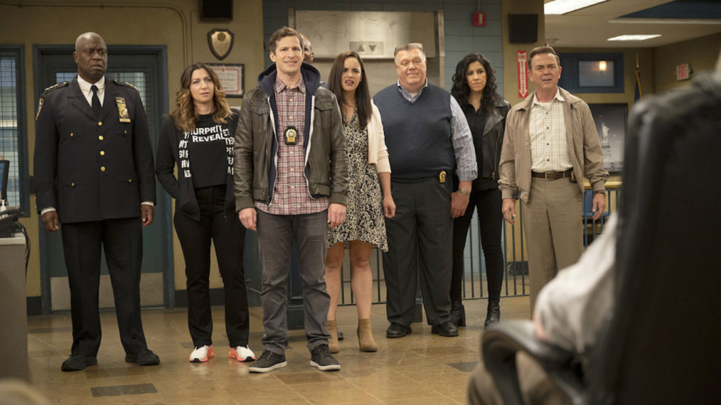 'Brooklyn Nine-Nine' Series Finale, NBC, Andre Braugher as Ray Holt, Chelsea Peretti as Gina, Andy Samberg as Jake Peralta, Melissa Fumero as Amy Santiago, Joel McKinnon Miller as Scully, Stephanie Beatriz as Rosa Diaz, Joe Lo Truglio as Charles Boyle