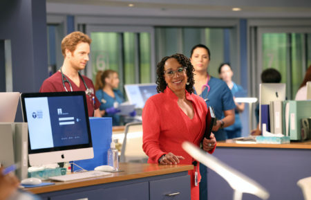 Nick Gehlfuss as Will, S. Epatha Merkerson as Sharon in Chicago Med