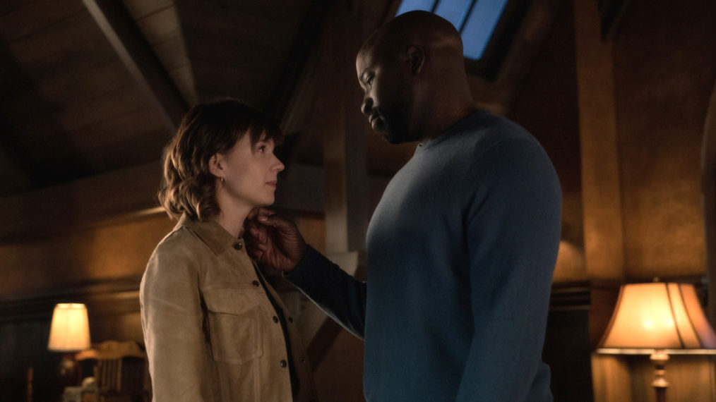 Katja Herbers as Kristen, Mike Colter as David in Evil