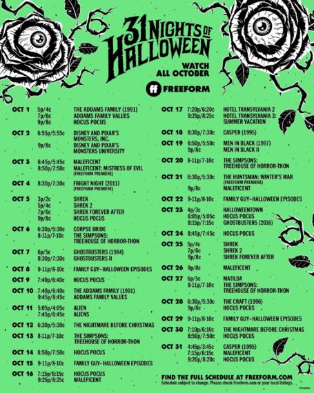 Freeform's 31 Nights of Halloween 2021 Calendar