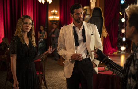 Lauren German as Chloe, Tom Ellis as Lucifer in Lucifer